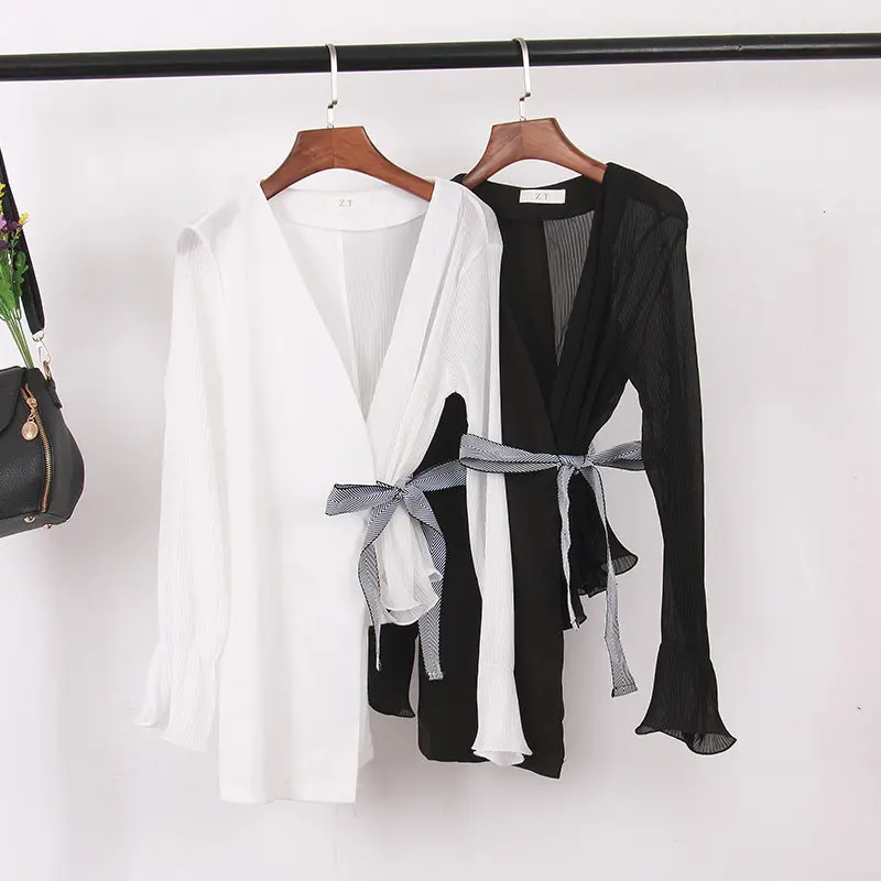  Woherb Perspective Shirt Womens Tops And Blouses Asymmetry Bandage Blusas Slim Thin Blouse 2020 Kor