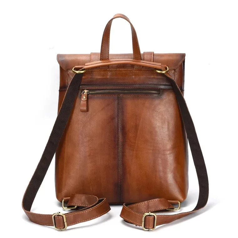 Laptop Vintage Daypack Reise Marke Echtem Männer Buch Brown Casual Leder Aus Pinsel Farbe Rucksack Taschen Schule Männlichen gZHpYq