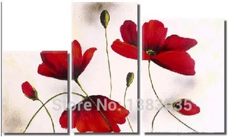 

Hand Painted Red Flower Painting Modern Abstract 3 Panel Wall Art Sets Canvas Oil Picture For Home Decoration