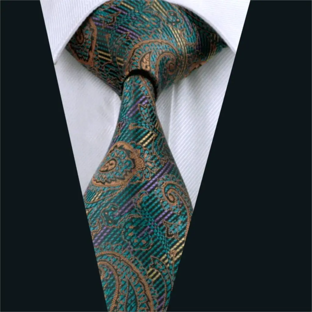 DH 519 Mens Silk Tie Green Paisley Neck Tie 100 Silk Jacquard Ties For