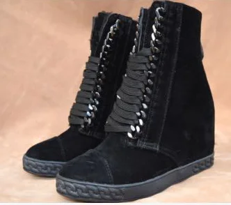 Negro Moto Cm Tobillo Para Zapatos Decoración Mujeres Botas Invierno azul Mujer La Cadena Las Altura Hasta 8 De Cuña qaHT4Bqw