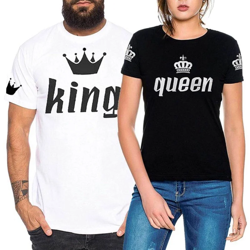 

T-shirt Men And Women Fashion Casual Couples Nobility Imperial Crown Printing King Queen Short Sleeves T-shirt Summer Tops