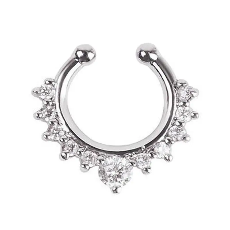 

Alloy Rhinestone Nose Hoop Nose Rings Body Piercing Jewelry Fake Septum Clicker Non Piercing Hanger Clip On Jewelry