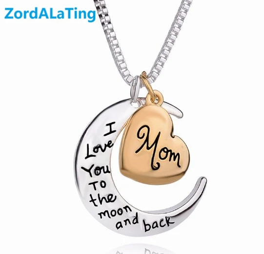 

2019 hot sale fasahion style silver golden color necklace for gilr women love mom mama ornaments moon love heart pendant items