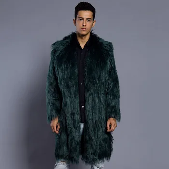 

Furry Fur Coat Men Fluffy Warm Long male Outerwear Autumn Winter Coat Jacket Hairy Collarless Overcoat