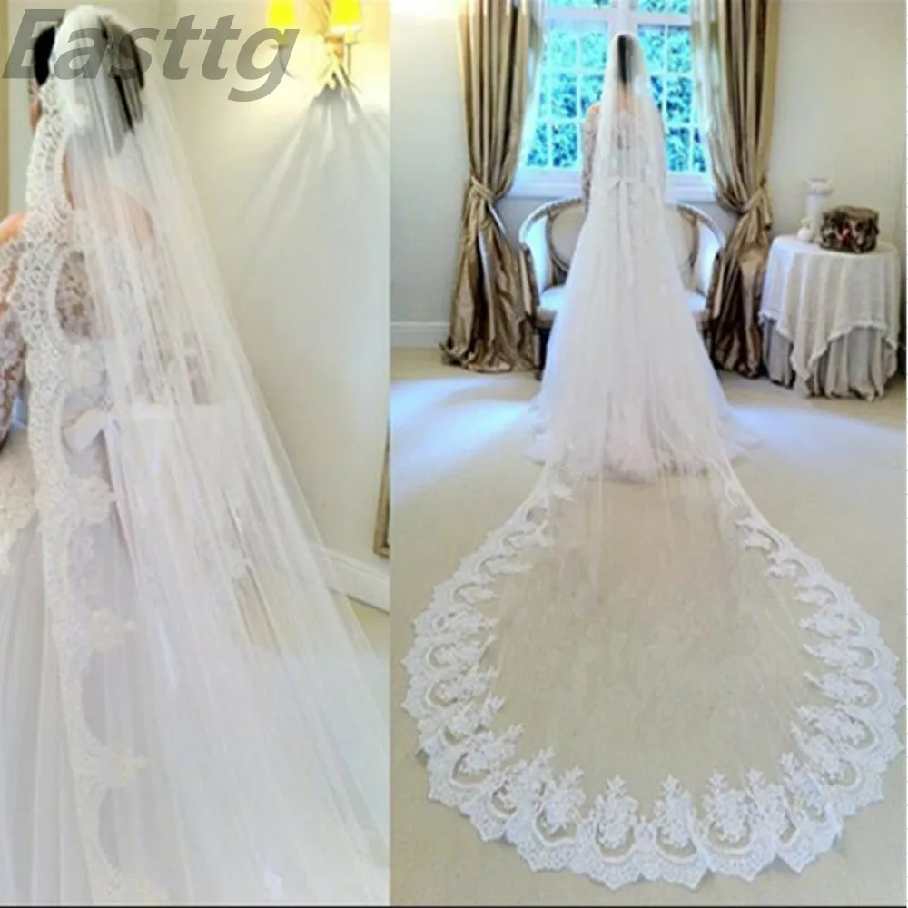 

White Ivory 3.5 Meters Cathedral Long Wedding Veil Bridal Veils Lace Edge With Comb Wedding Accessories Veu de Noiva