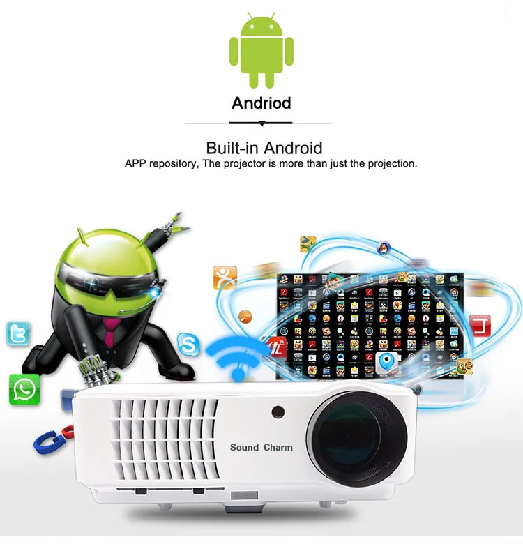 Звук Шарм Full HD светодиодный Телевизор Android домашний кинотеатр видео проектор