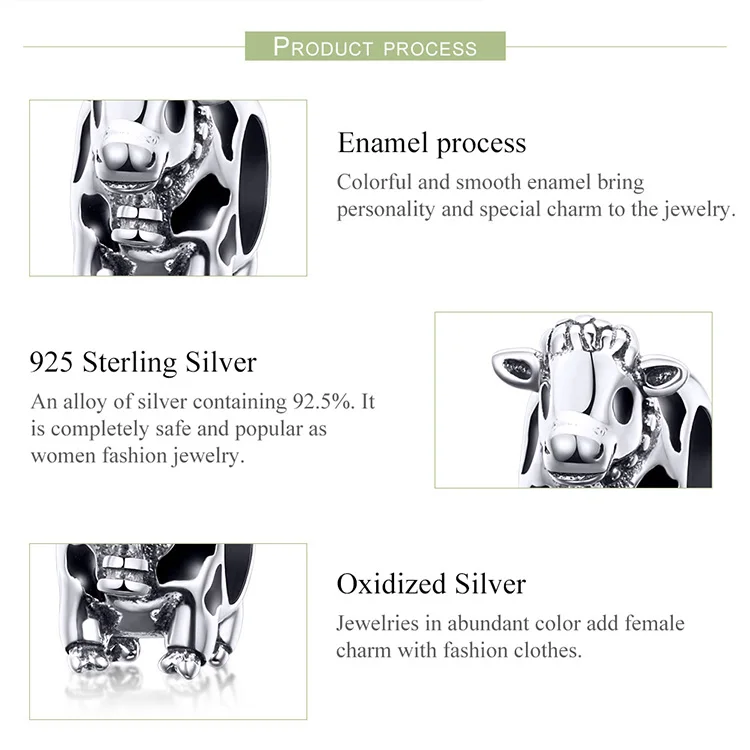 WOSTU,, 925 пробы в виде животных, серебряные, милые бусины для крупного рогатого скота, подходят к оригинальному браслету, браслету, ожерелью для женщин, ювелирное изделие, FIC1049