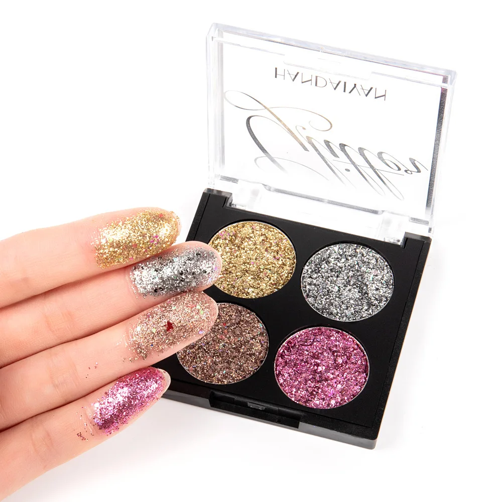 HANDAIYAN Eyeshadow Palette Cosmetic Makeup Diamond Glitter Metallic 4 Colors Pigmented Professional Mini Shade Kit TSLM1