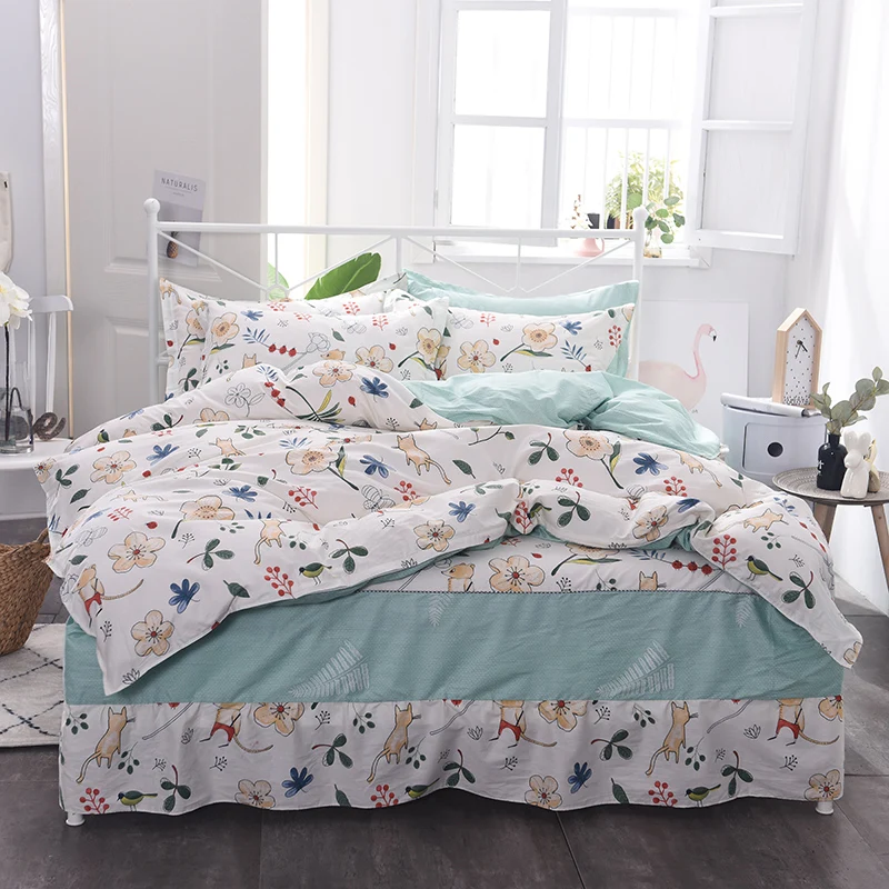 

Modern Color Print Home Textile Bed Linens 4pcs Bedding Sets Bed Set Duvet Cover Bed Skirt Cover Set Twin Full Queen King Size