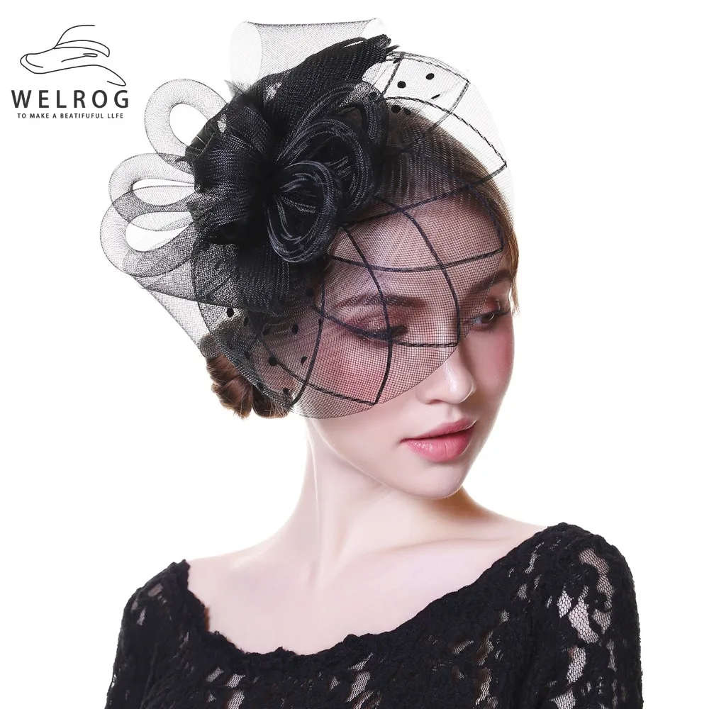 WELROG Fascinators Hat Women Flower Mesh Ribbons Feathers Fedoras Hat Headband or a Clip Cocktail Tea Party Headwewar for Girls 1