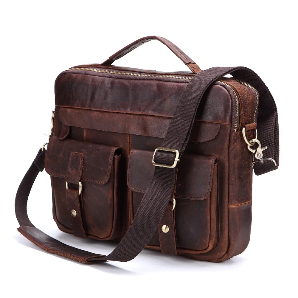 Best  2018 Casual Genuine Leather Men's Briefcase Brown Messenger Bags Large Capacity Business Men Travel