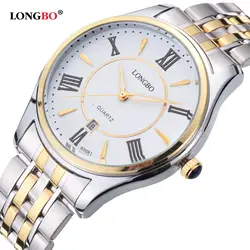 Relogio masculino Longbo Элитный бренд полный Нержавеющая сталь аналоговый Дисплей Дата Для женщин кварцевые часы Lady Бизнес часы 80081