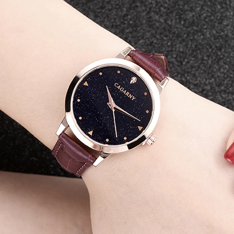 luxury brand cagarny quartz watch for women blue sky dials creative casual ladies watches rose gold case drop shipping (28)