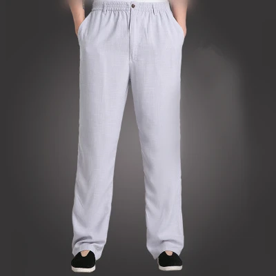 Новые мужские китайские традиционные брюки кунг-фу брюки с эластичной резинкой на талии белые черные Синие Серые 6 цветов Тай Чи штаны для кунг-фу - Цвет: Gray