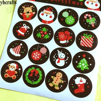 

16PCS/LOT.Gingerbread Santa snowman Tree paper stickers Bake sealing label Kids diy toys Xmas gifts Wall fridge stickers Gifts
