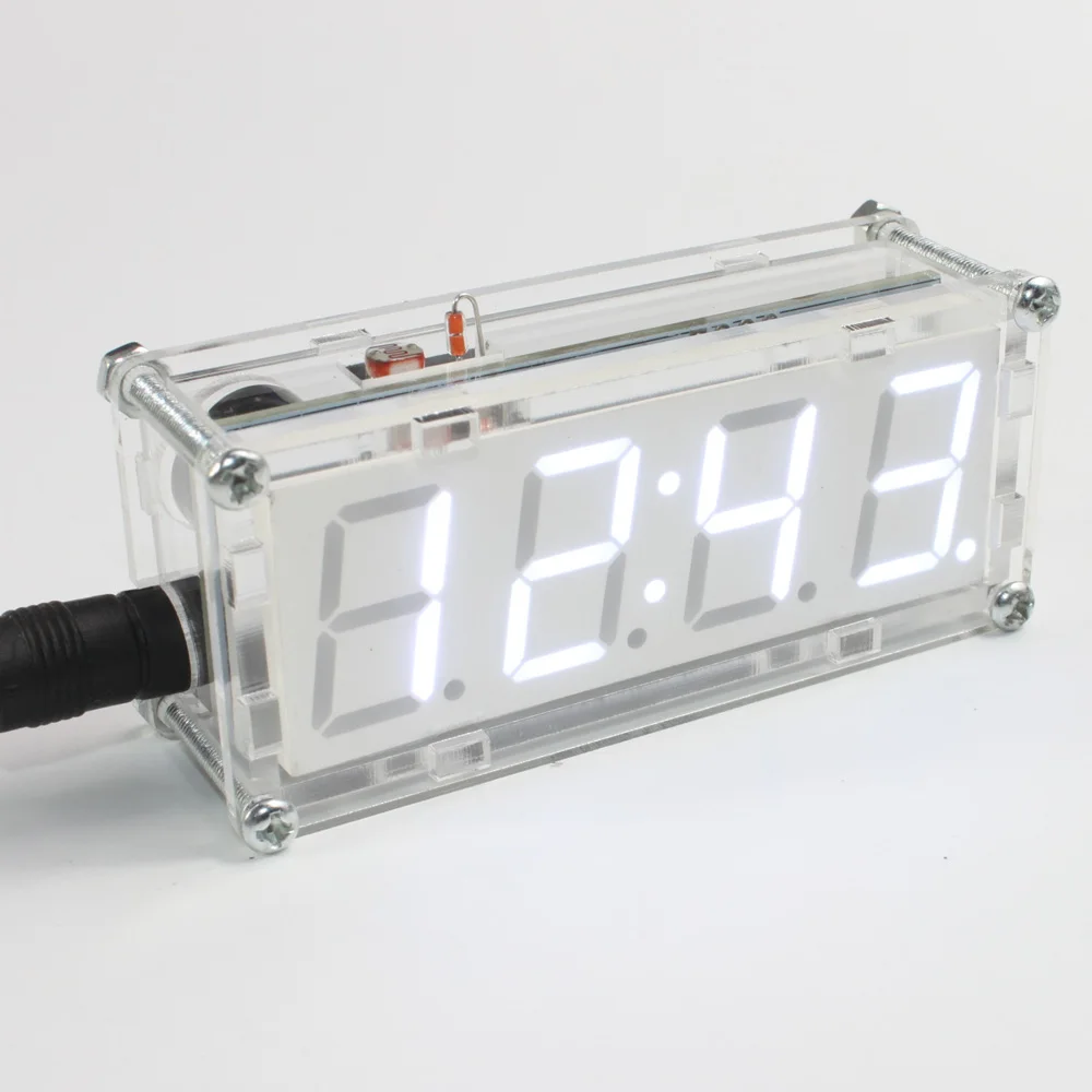 

4-Digit DIY LED Electronic Clock Kit Microcontroller Digital Tube Clock with Thermometer Hourly Chime Function DIY Kit Module