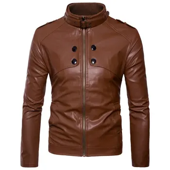 

More than 2020 new men locomotive fur collar button washed leather