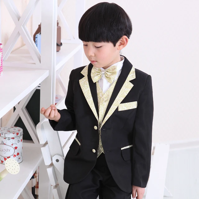 Buy boys formal suits for wedding black and gold boy