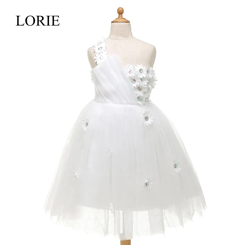 One Shoulder White Flower Girl Dresses 2016 Stunning Tulle Pageant