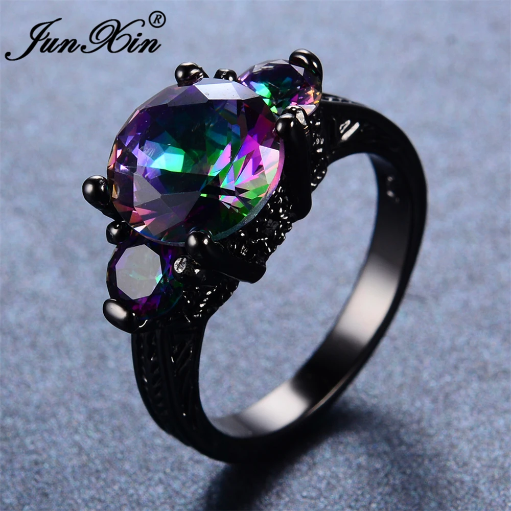 JUNXIN модное женское Радужное кольцо загадочное геометрическое Кольцо черное позолоченное ювелирное изделие винтажные обручальные кольца для мужчин и женщин