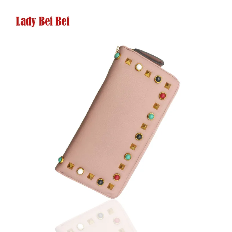 

Lady Beibei Women Wallets Lady Moneybags Zipper Coin Purse Cards ID Holder Bags Phone Pocket Rivet Wristlet Large Capacity