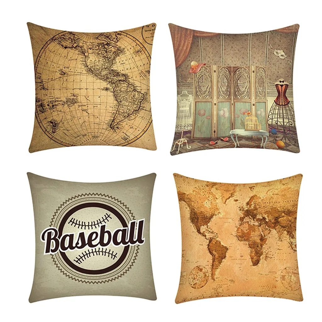 

Home Simple map pattern Throw Pillowcase Pillow Covers Linen Printed Washable Cotton Pillow Case poszewki na poduszki z0607#G30