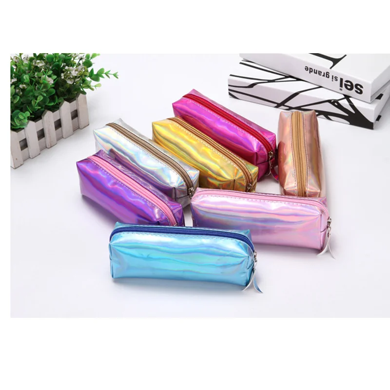 

Colorful PU Laser Pencil Case School Cute Pen Box Multifunction Stationery Pouch makeup bags Office School Supplies girls gifts