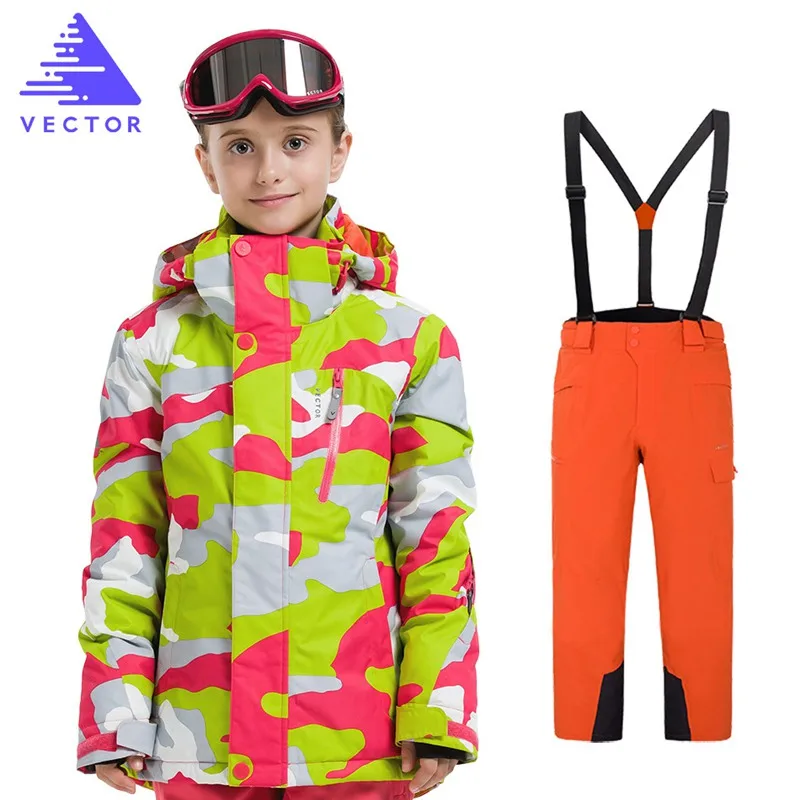 Детские лыжные комплекты лыжная куртка для девочек+ штаны, зимняя водонепроницаемая ветрозащитная детская Лыжная куртка для улицы, теплые костюмы с капюшоном, сноуборд-Спорт - Цвет: Girls16