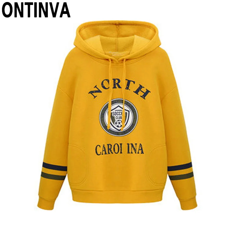 

Yellow Print Pullovers Hoodies for Ladies Fashion Women Loose Oversized Tops with Velvet 2019 Spring O Neck Long Sleeve Style