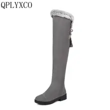 QPLYXCO/Новинка, распродажа, модные, большие размеры 34-43, русские женские зимние теплые сапоги выше колена, высокие сапоги, женская обувь на меху, C9-7