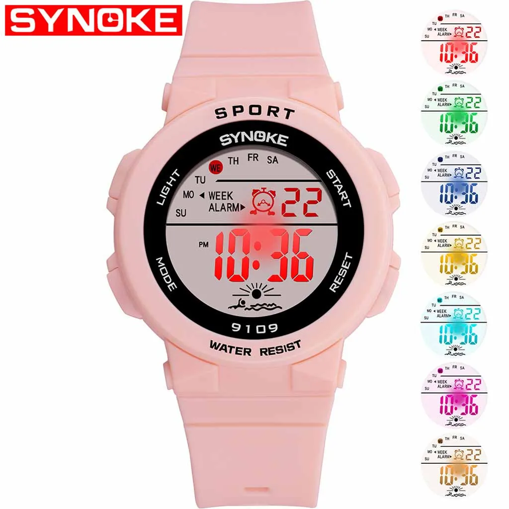 

2019 Sports Student Watches Fashion Colorful Luminous Multi Function Cherry Powder Electronic Watch For Women montre femme