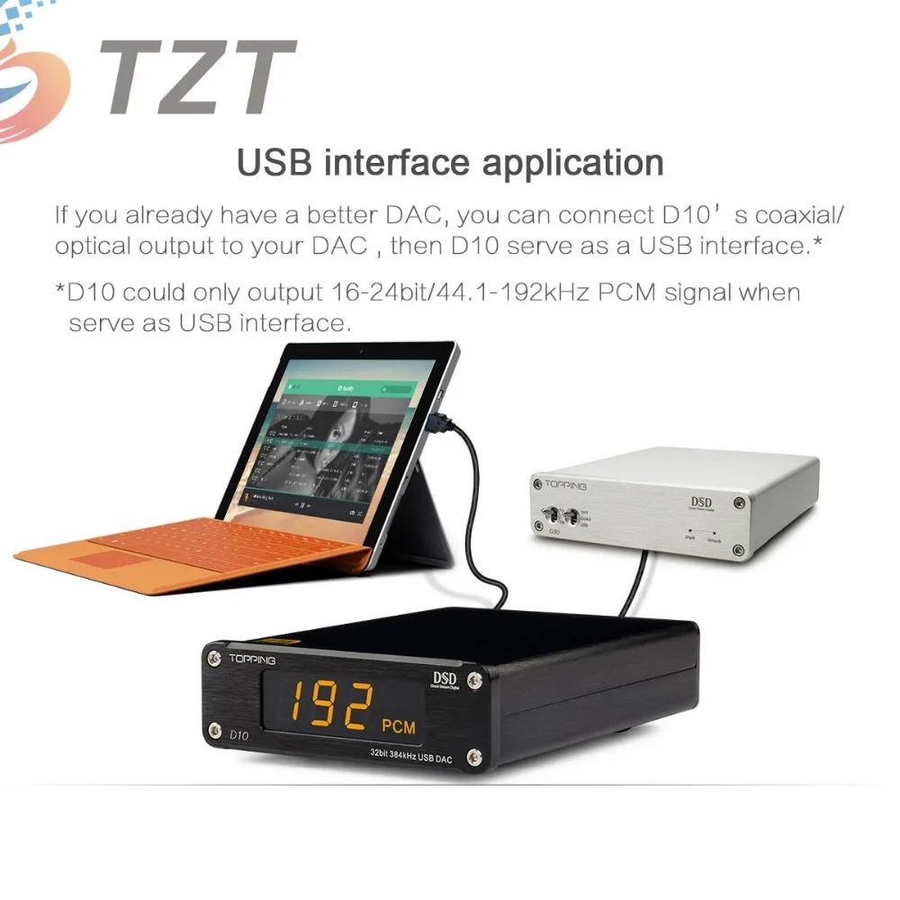 TZT D10 USB DAC DSD HiFi 32Bit 384KHz CSS XMOS
