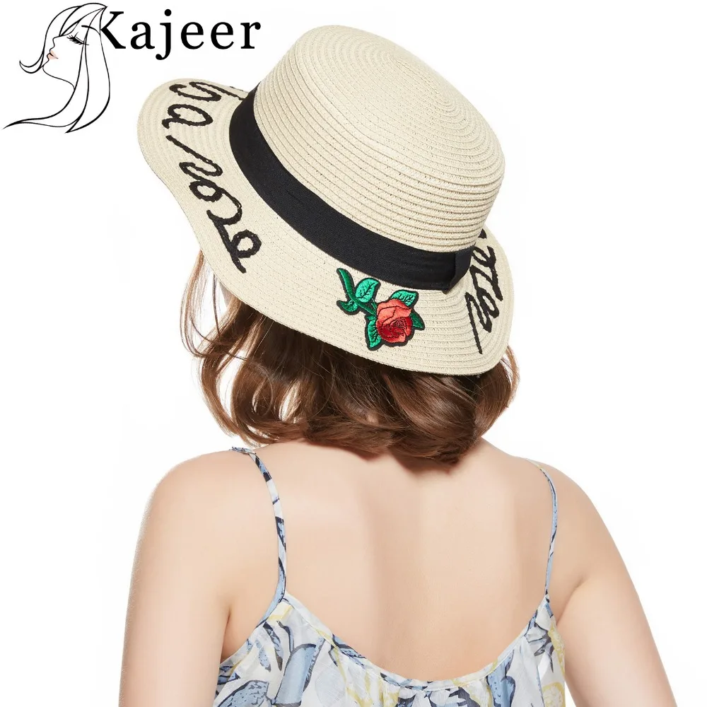 Kajeer أزياء النساء الصيف اليدوية التطريز أيوف لك الساحلية قبعة للوقاية من الشمس سترو شاطئ كاب ل بنما امرأة الأشعة فوق البنفسجية القبعات