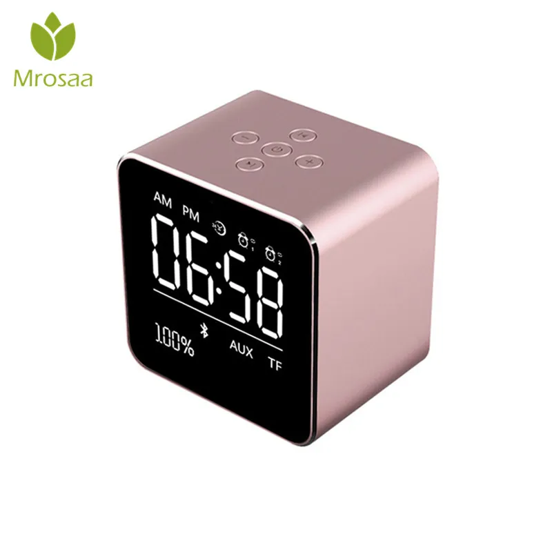 

Mrosaa 2 in 1 Rechargeable Mini bluetooth Speaker Alarm Clock Mirror LCD Screen Support AUX TF Card Music alarm Desktop Clocks