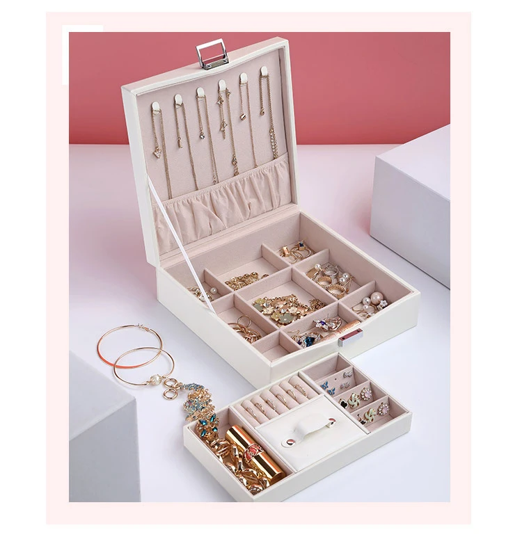 Портативный Макияж шкатулка для ювелирных изделий из полиуретана для сережек кольца ожерелье браслет пенал, коробка для помады женщин
