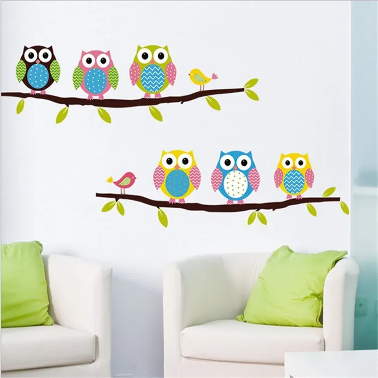 Us 4 2 19 Off Cute Owl Cartoon Wall Stickers For Children Bedroom Background Decorative Wall Stickers Home Decor In Wall Stickers From Home Garden