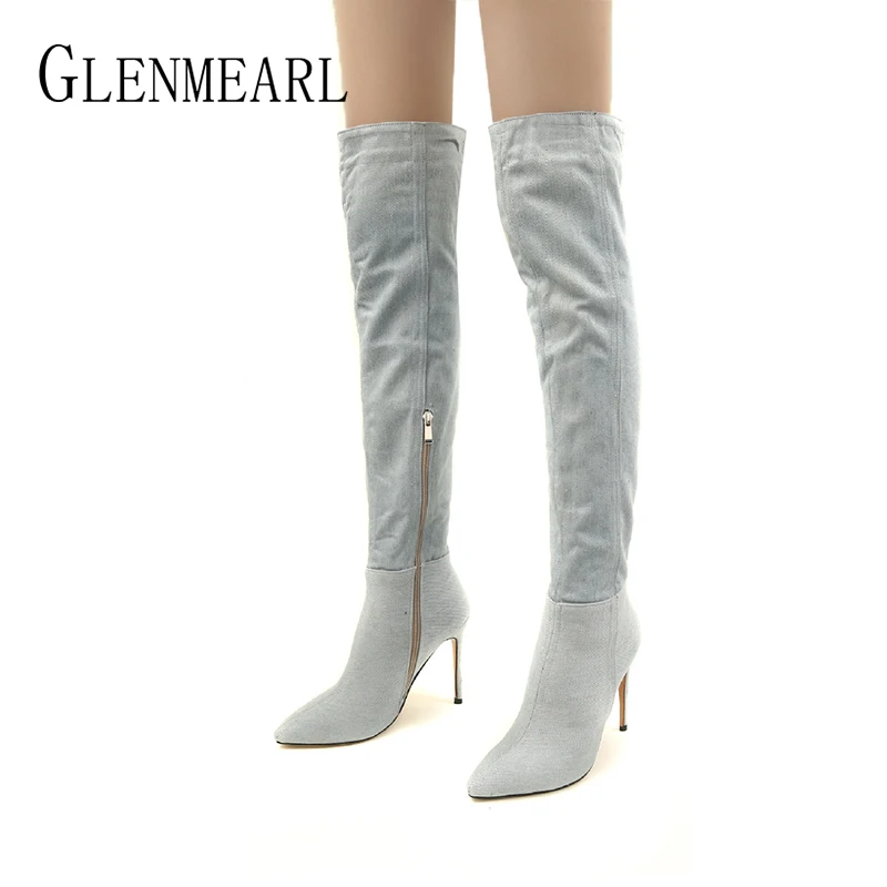 

Women High Boots Over The Knee Casvan Shoes High Heels Pointed Toe Winter Shoes Casual Zipper Plus Size Fashion Botas Mujer DE