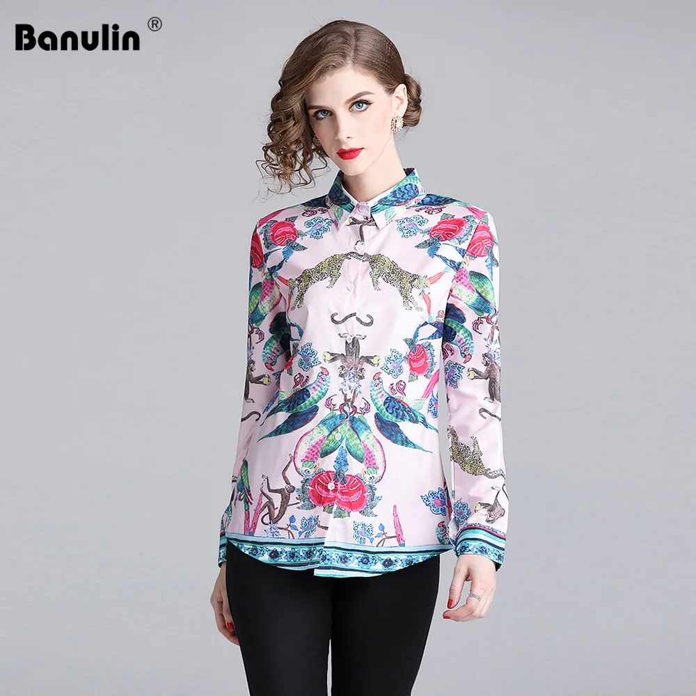

Autumn Long Sleeve Shirt Womens Tops And Blouses Designer Runway Top Animals Floral Print Elegant Shirts Blusas Mujer De Moda