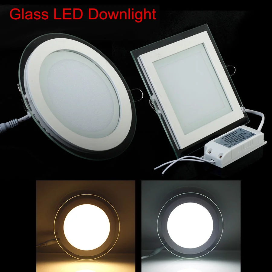 6 W 9 W 12 W 18 W redondo/de vidrio cuadrado LED Downlight empotrado LED Panel de luz de techo del punto abajo la luz caliente/Natural/blanco frío/3 Color