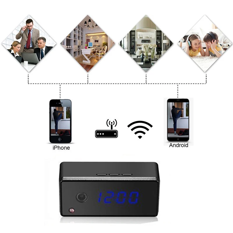 Wi Fi IP мини Камера сигнализации часы Беспроводной 720P HD настольные инфракрасный