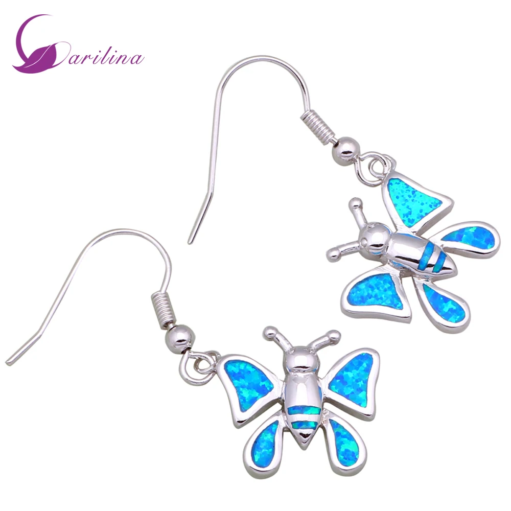 

Promotion Top Quality 925 sterling silver jewelry butterfly Blue Fire Opal earrings fashion jewelry Free shipping E344
