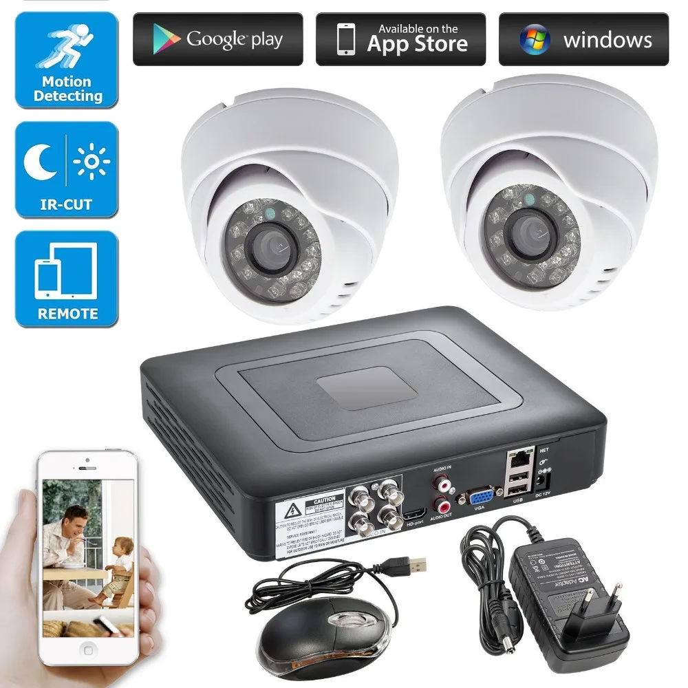4CH Video Recorder H.264 DVR HD 2000TVL Real Time Cameras Outdoor