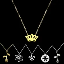 DIANSHANGKAITUOZHE Stainless Steel Lotus Charm Snowflake Pendant Rose Flower Necklace Women Jewelry Fleur De Lis Collier Femme