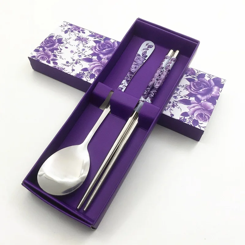 

Creative Stainless Steel Korean Chopsticks Spoon Personalized Laser Engraving Patterns Sticks Cartoon Children Festival Gift