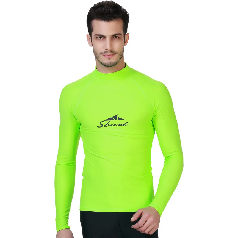 1 قطعة sbart نيون الأخضر طويلة الأكمام الشمس واقية رجل تصفح طفح الحرس ملابس تي شيرت قمم مايوهات سباحة 2018