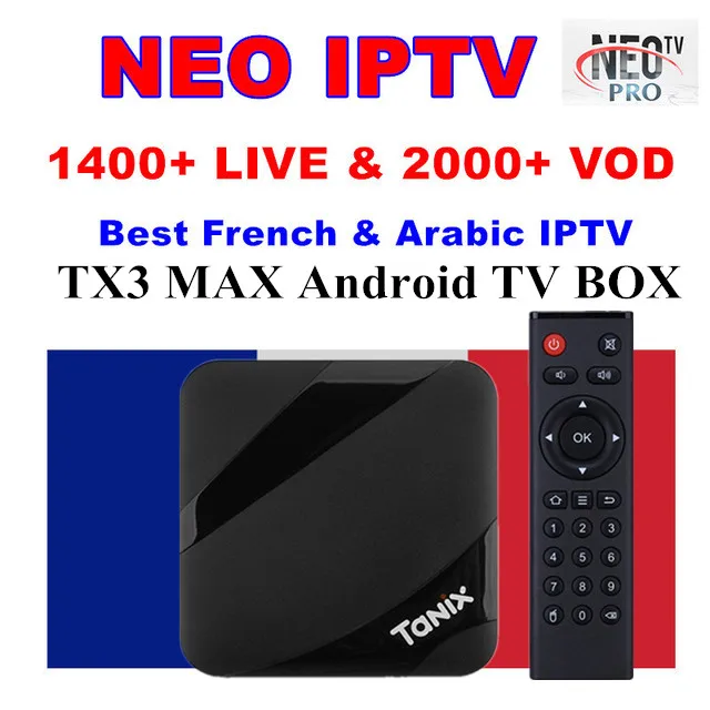 

AMOBSAT TX3 MAX Android 7.1 TV BOX S905W Quad Core BT4.1 H.265 4K Smart TV box With 1 Year NEO French IPTV subscription Tv box