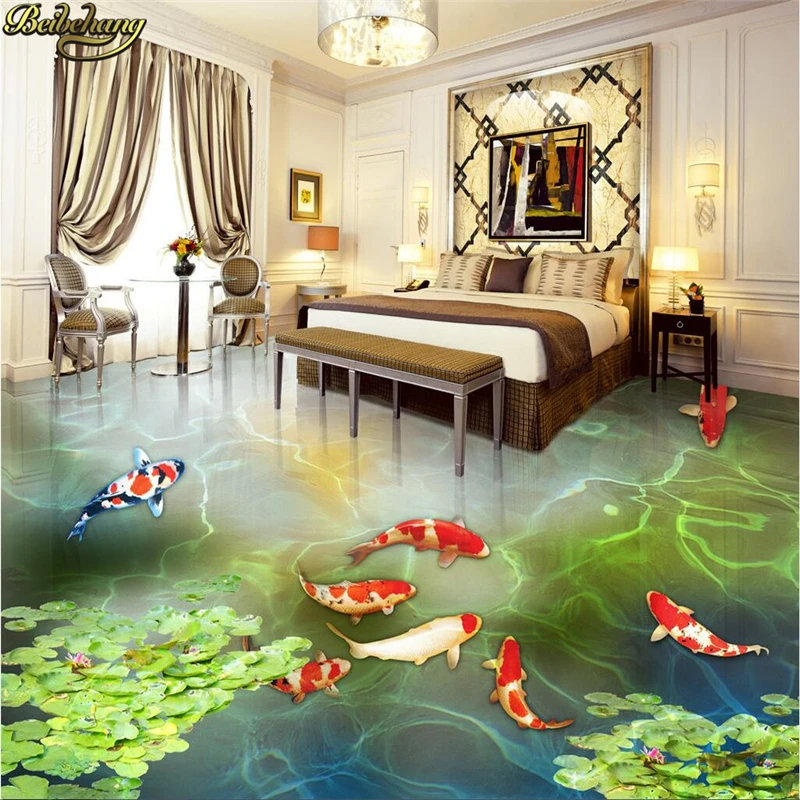 

beibehang Custom photo wallpaper floor painted pond carp lotus Chinese wind 3D painting floor papel de parede