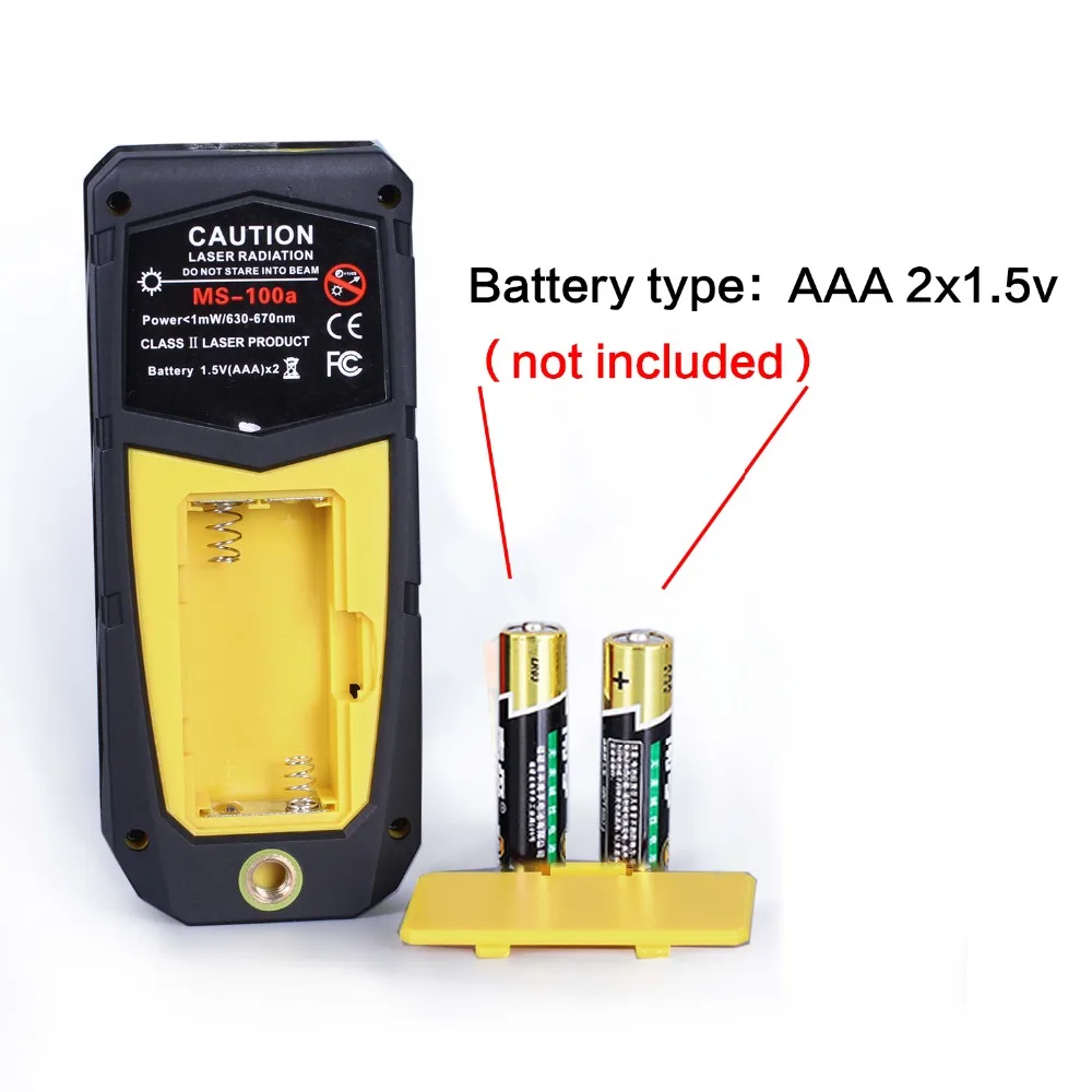 Yellow 328ft (100m) Laser Distance Meter Digital Laser rangefinder Digital Laser Tape Measure Area/volume M/Ft/in Tool