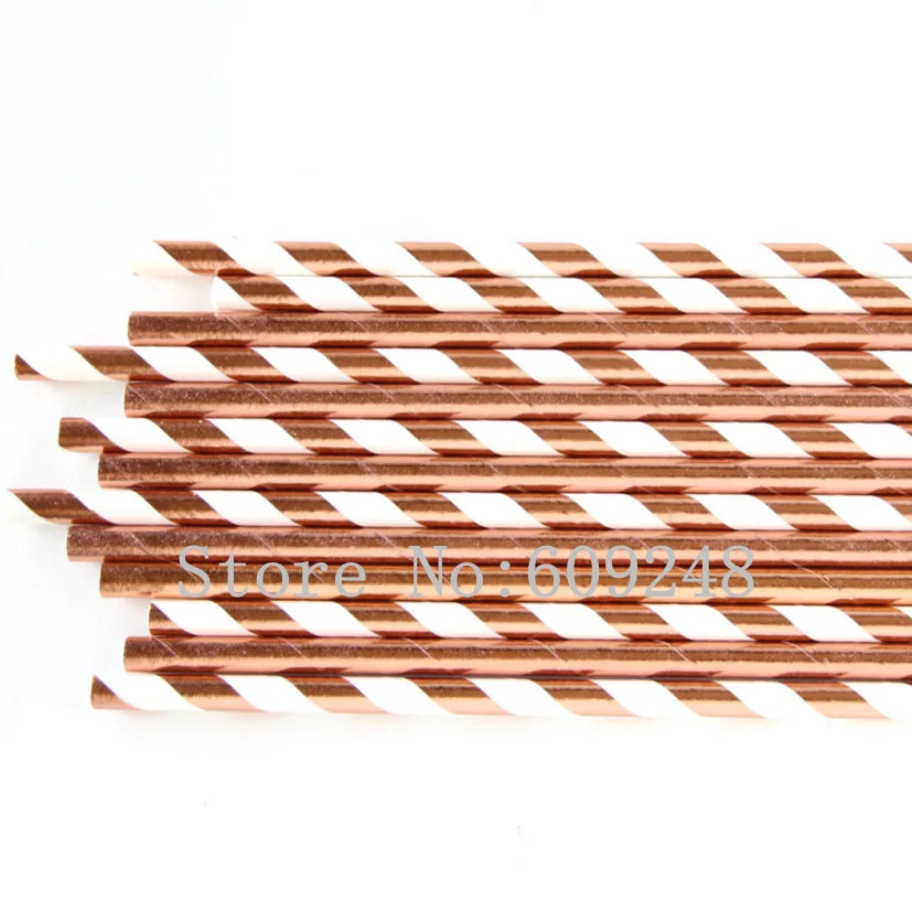 DHL Free Shipping 1000pcs Metallic Rose Gold Foil Paper Straws,Plain,Striped Rose Gold Drinking